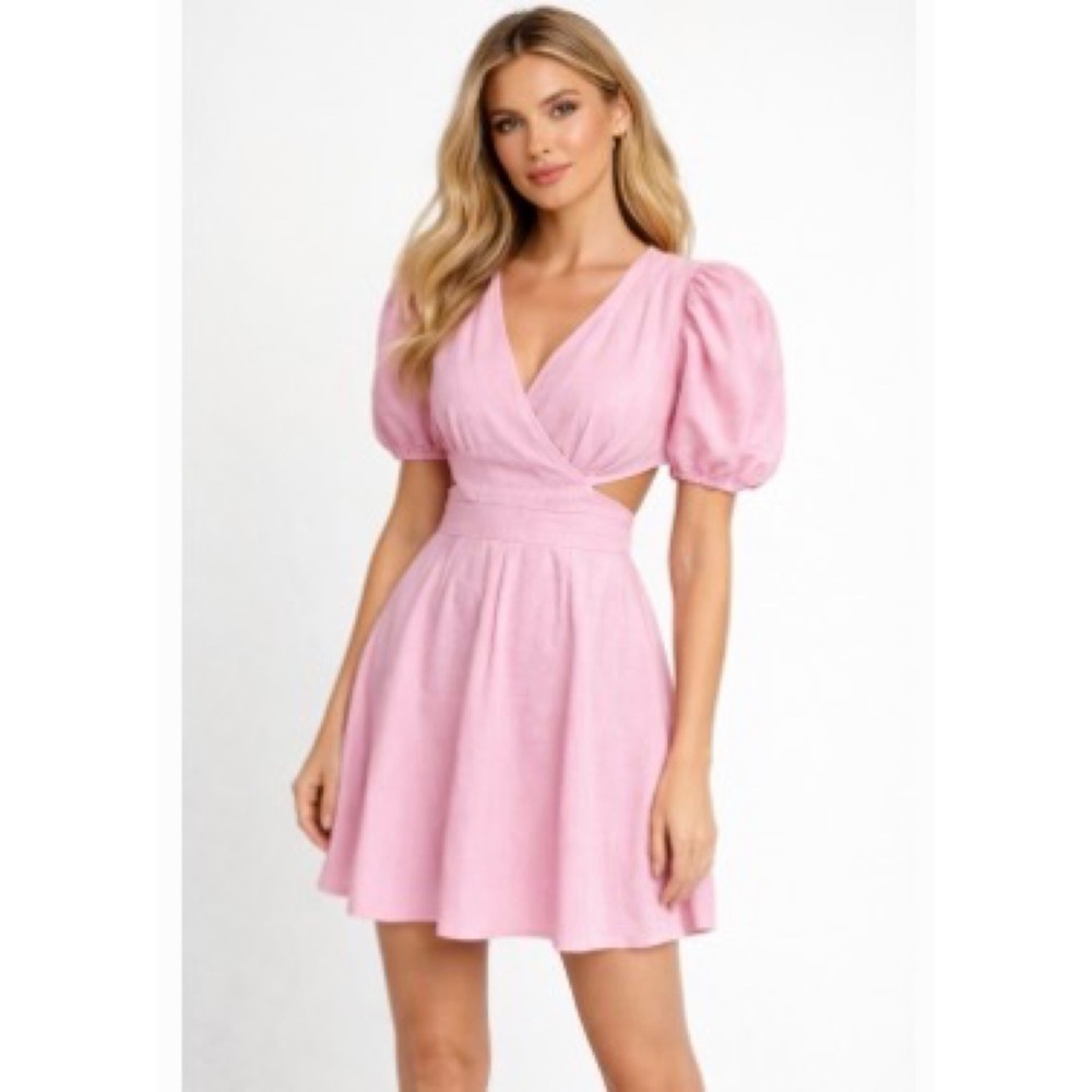 French Connection Rhodes Poplin Babydoll Cutout Pink Dress Morning Glory 0